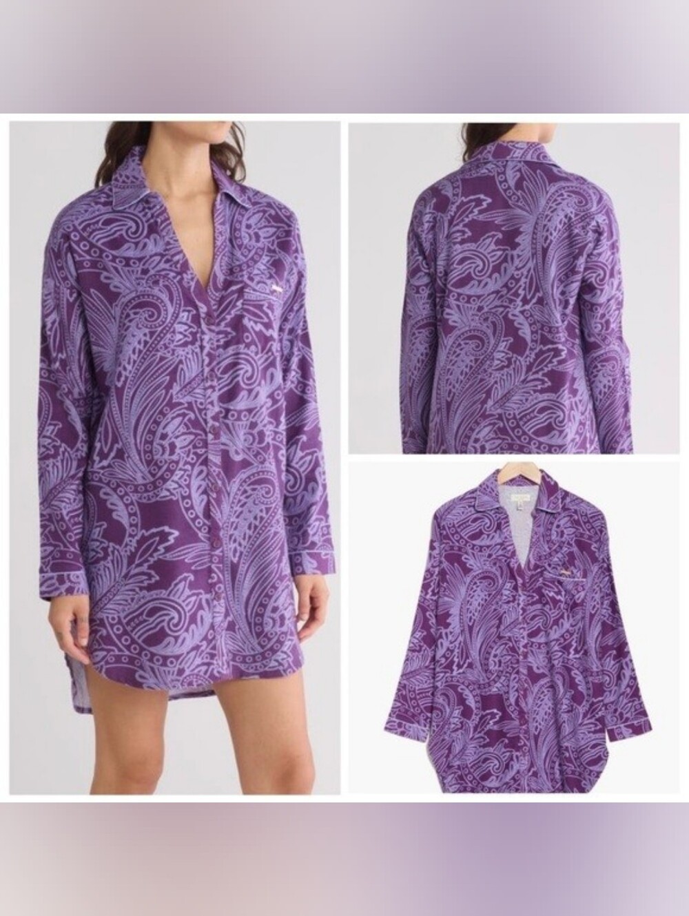 Ted Baker London Flannel Paisley Sleepshirt Womens Size Large